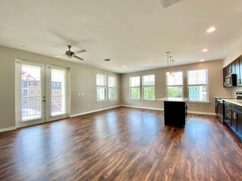 Open concept floor plan for corner apartment at The Flats at Tioga Town Center